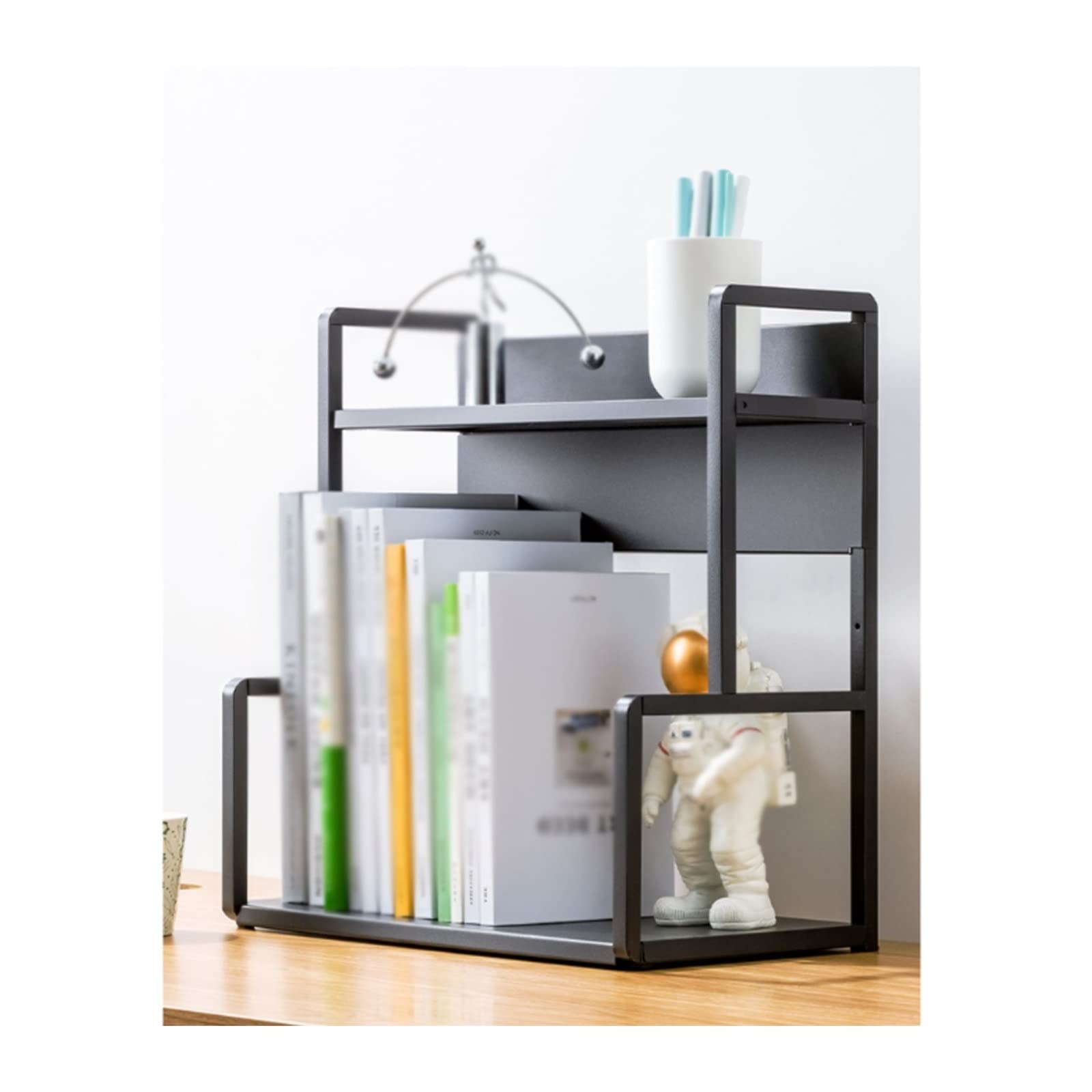 HASMI Libreria Libreria da scrivania a 2 livelli, organizer da scrivania in metallo for camera da letto, bagno, cucina, dormitorio, nero Organizzare i libri (Size : L40*D22*H41.5cm)