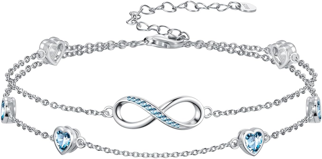 Infinity Birthstone Bracelet for Women 925 Sterling Silver Link Infinity Double Bracelet Charm Adjustable Jewelry Gifts for Women Girlfriend Her