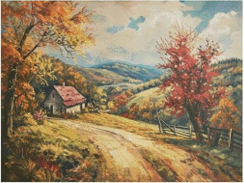 Autumn in Hill,250x188 Stitch,45x34cm Counted Cotton Cross Stitch Kits for Advanced Experience Cross Stitcher