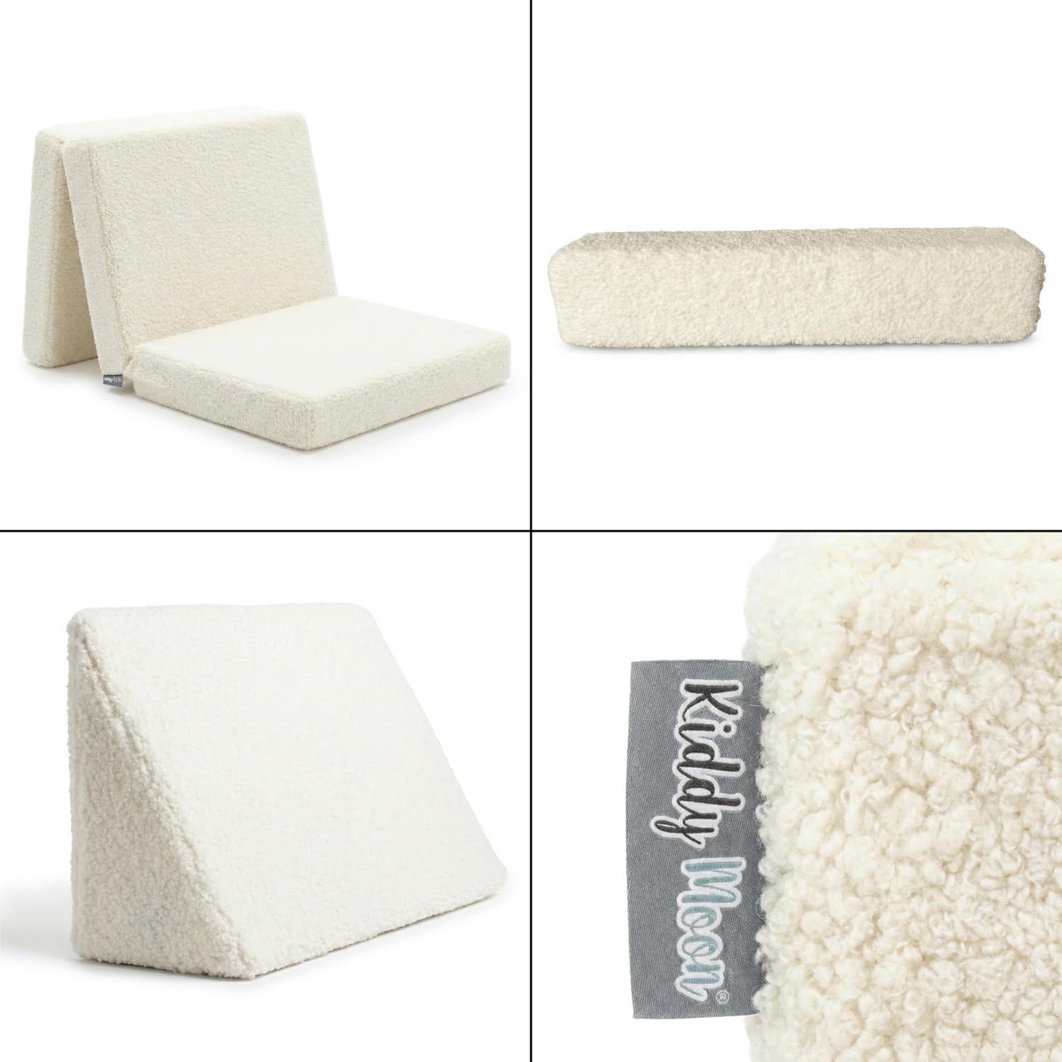 KiddyMoon Canapé Enfant en Mousse Et Housse Teddy, Modulaire Et Pliable, pour Jouer, Lire Et Se Détendre, Crème