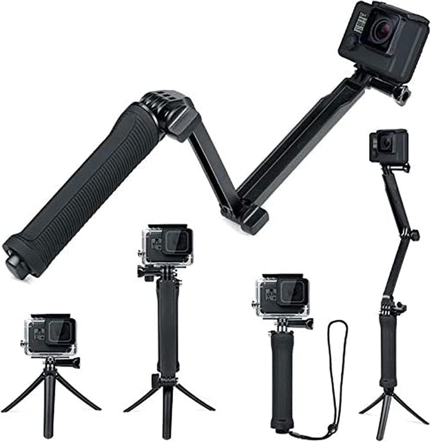 FitStill 3 Way Tripod for Go Pro Hero 13/12/11/10/9/8/7/6/5/4/3 Session MAX360 2025/MAX2,Insta 360 X4 Air/X5/X4/X3,Detachable Extendable Selfie Stick Pole with Hand Grip Stand Action Camera Accessory