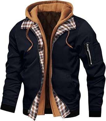 Mens Winter Warm Military Jackets Thicken Fleece Quilted Lined Hooded Cargo Coats Outdoor Casual Travel Parka Jacket