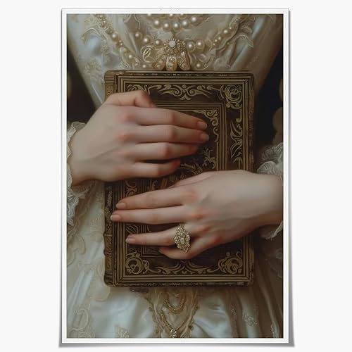 podafu ZIUIUX-N - Arte de pared vintage Bookish 97, decoración gótica victoriana, arte de pared oscuro antiguo, perlas de encaje de encaje, arte