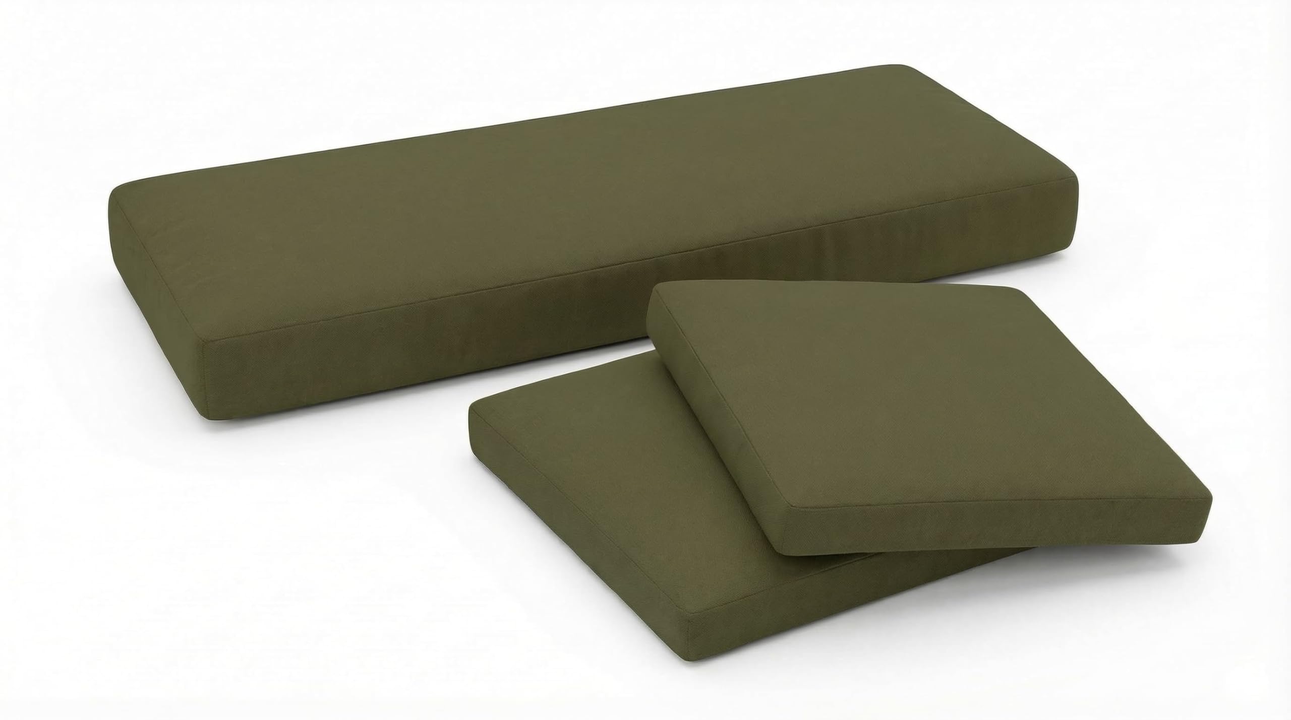3-Piece Replacement Cushion Set for Rattan Chairs & Sofa | Comfortable Padded Patio Cushions | Indoor & Outdoor Garden Furniture Seat | Water-Resistant & Durable Covers (Olive Green)