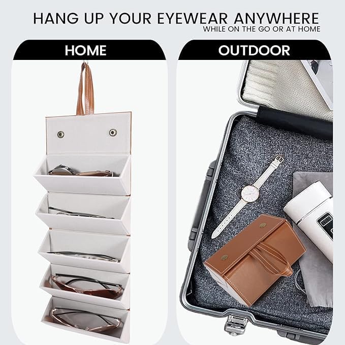 JEEJEX Sunglasses Desk Supplies Organisers| 5 Slots|Travel|Glasses|Case | PU Leather | Goggles | Storage | Box | Hanging | Eyewear | Holder | Specs | Display | Containers | Eyewear Bag, Multi-Coloured 3