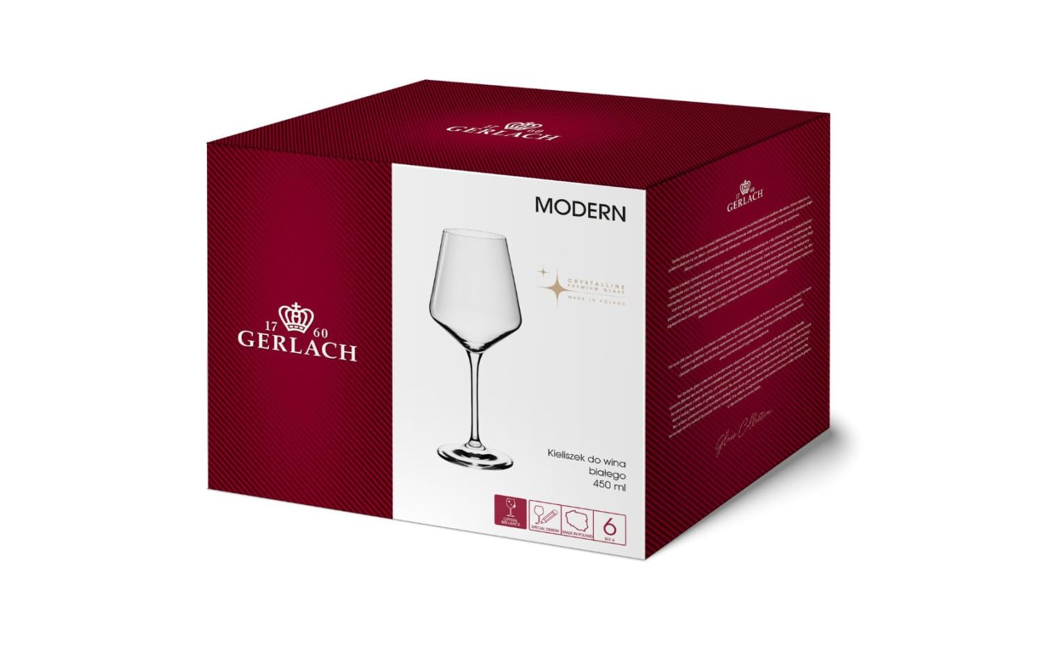 Gerlach 1760, calici da vino bianco, set di 6 bicchieri da vino bianco in cristallo da 450 ml, lavabili in lavastoviglie, moderni