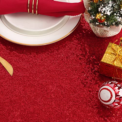 Image of B-COOL Sequin Fabric Tablecloth 50x50inch Red Sequin Table Cloth Square Dinner Party Wedding Tables