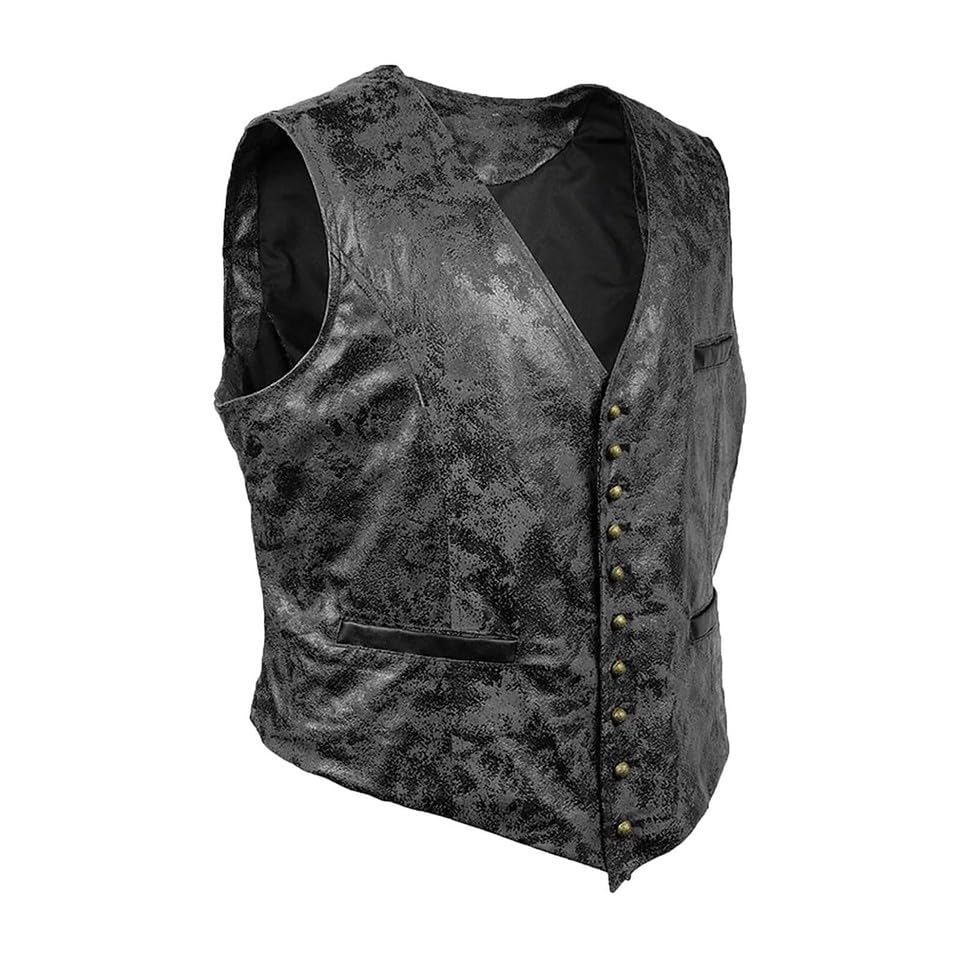 Veste d'été pour hommes en daim noir gilet rétro col en V