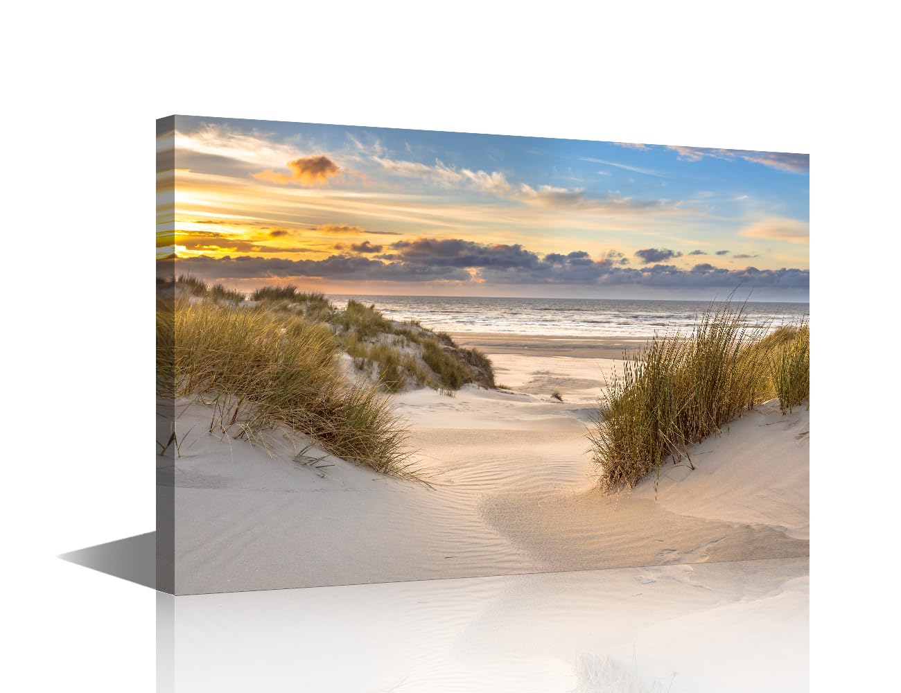 Ocean Beach Pictures for Bedroom Sand Dune on the North Sea Coast Poster Prints on Canvas Sunset Wall Art 1 Piece Home Decorations for Living Room Framed and Stretched Ready to Hang (16''Wx 24''H)