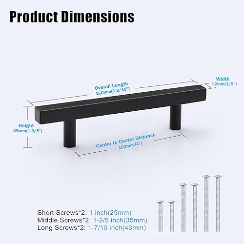 Miniatura 4 de KNOBWELL Paquete de 20 tiradores de gabinete de acero inoxidable negro de 6-310 pulgadas, manijas de gabinete de baño, manijas de armario de cocina,