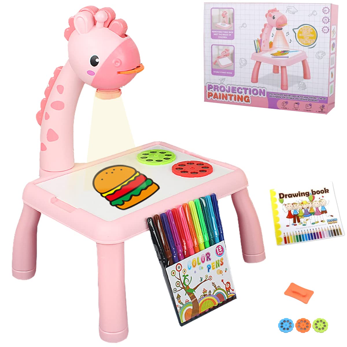DIRUQSD Proyección Panel de Dibujo para niños, Seguimiento de proyector y Dibujo de Juguete, Mesa de proyectores de Dibujo para niños,Tablero de Mesa Smart proyector Malset,