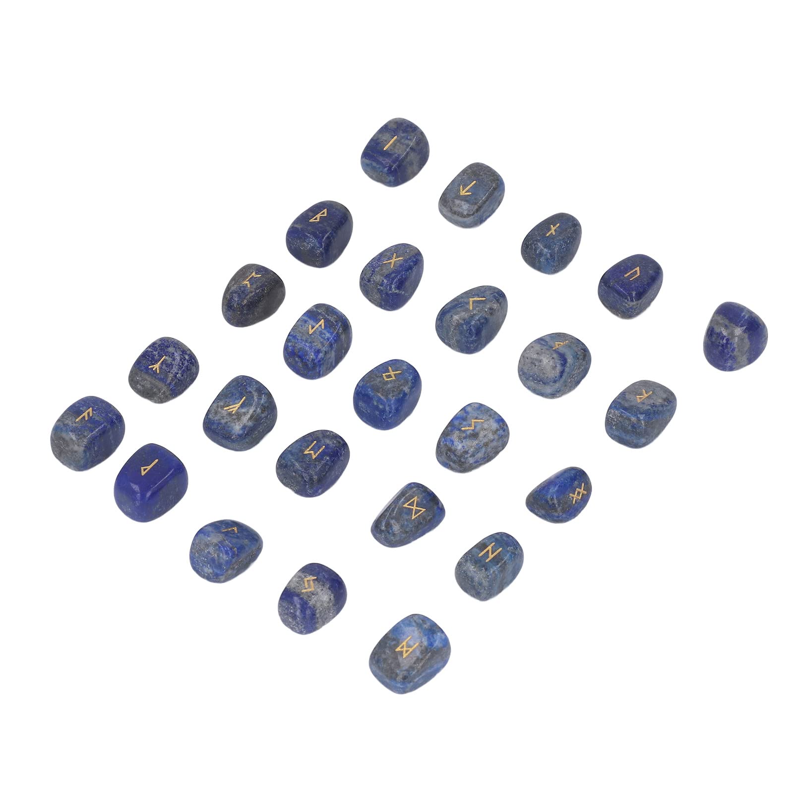 25 piedras de runas naturales grabadas con alfabeto rúnico Elder Futhark con letras doradas para adivinación, juego de 24 runas y 1 piedra original en bolsa de almacenamient (Lapislázuli)