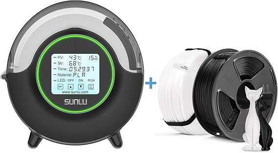 review SUNLU 3D Printer Filament Dryer S2 Black and 3D Printer 2kg Filament 1.75mm Reusable Master Spool, 1kg Spool, 2 Pack, Black+White