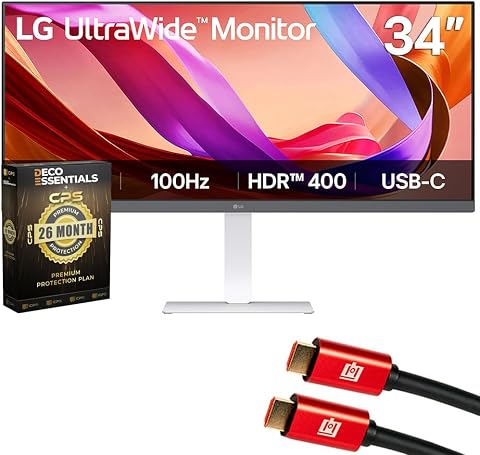 LG 34U530A-W UltraWide 34-Inch FHD IPS Monitor with USB-C and Speakers Bundle