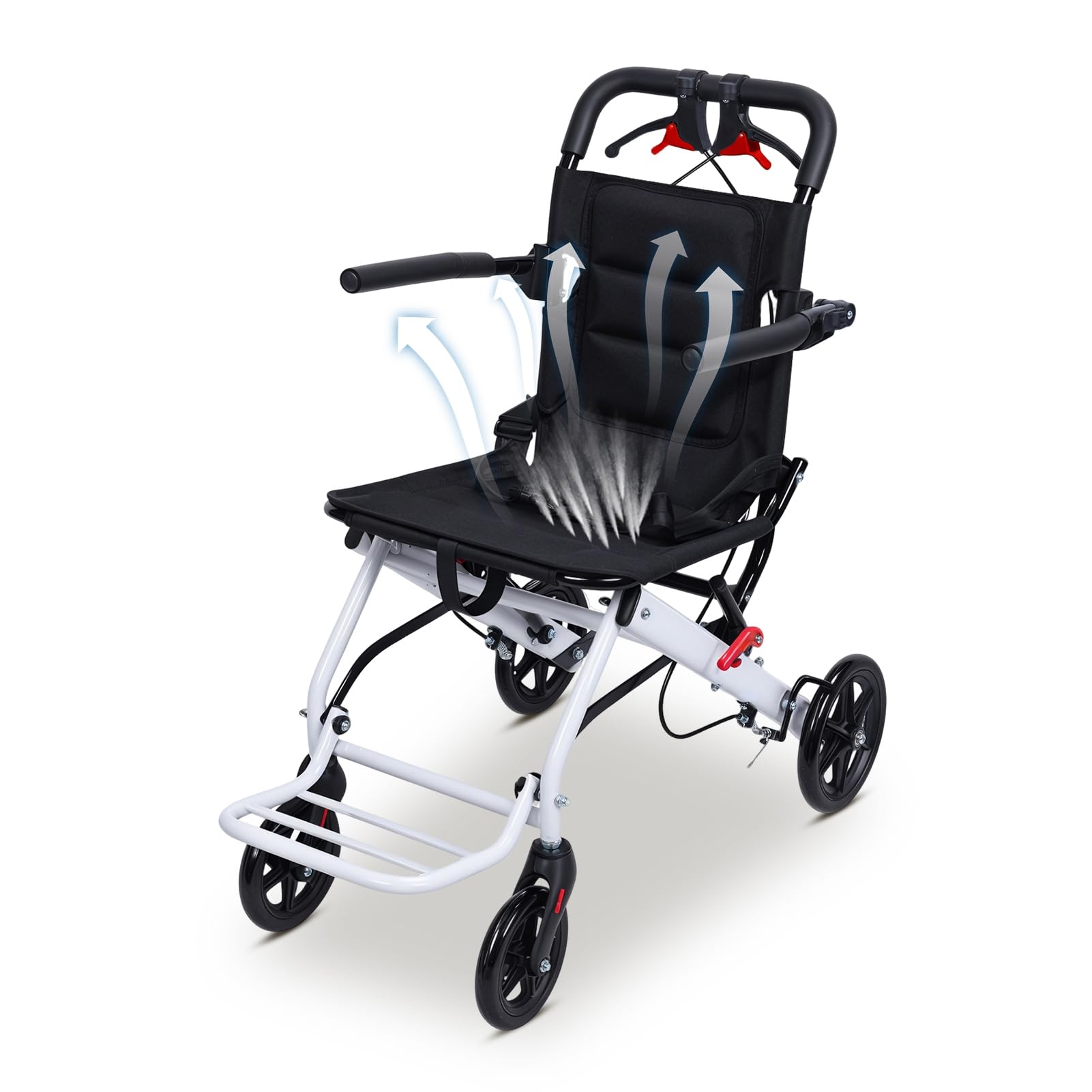 Sillas de ruedas para adultos, silla de ruedas de transporte, ligera, plegable, silla de ruedas de diseño ergonómico con correa de seguridad ajustable, marco de acero al carbono, ruedas de
