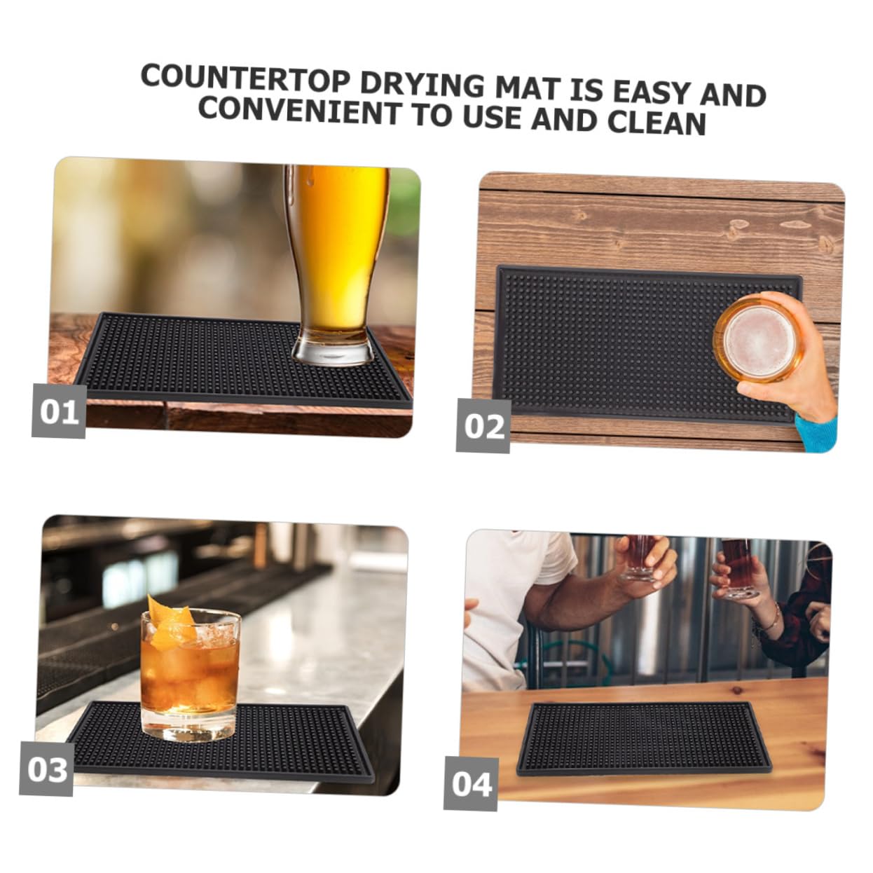 Tappetino da Bar Rettangolare in Pvc Nero, 2 Pezzi | Silicone e Pvc, Resistente All’usura e Facile da Pulire, Uso Domestico e Regalo Inaugurazione Casa