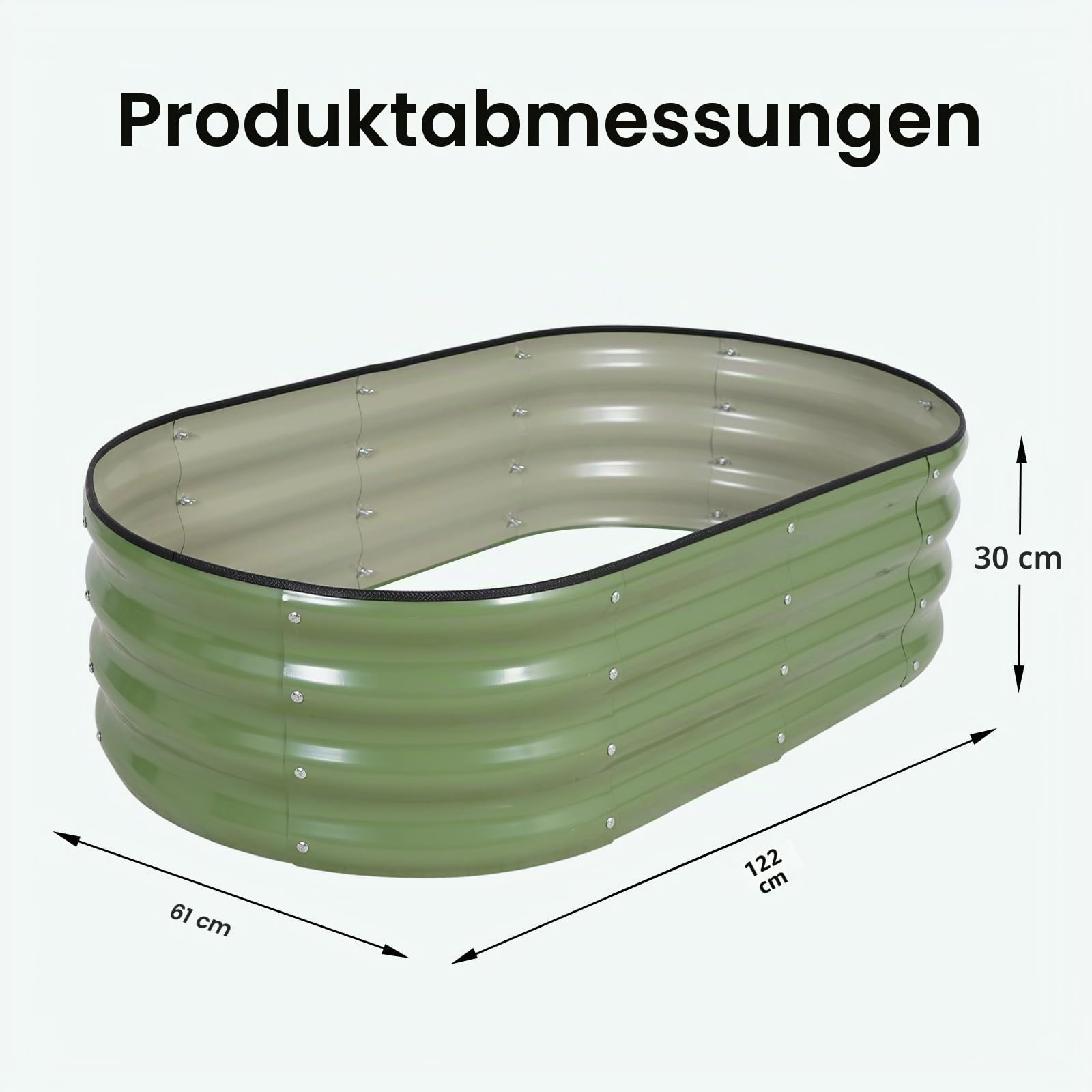 Galvanisiertes Hochbeet Kit - 120 x 60 x 30cm Outdoor Metall Pflanzkasten mit Sicherheitsrand und Handschuhe für Gemüse, Obst, Blumen, Kräuter (Oliver Grün, 3PCS)