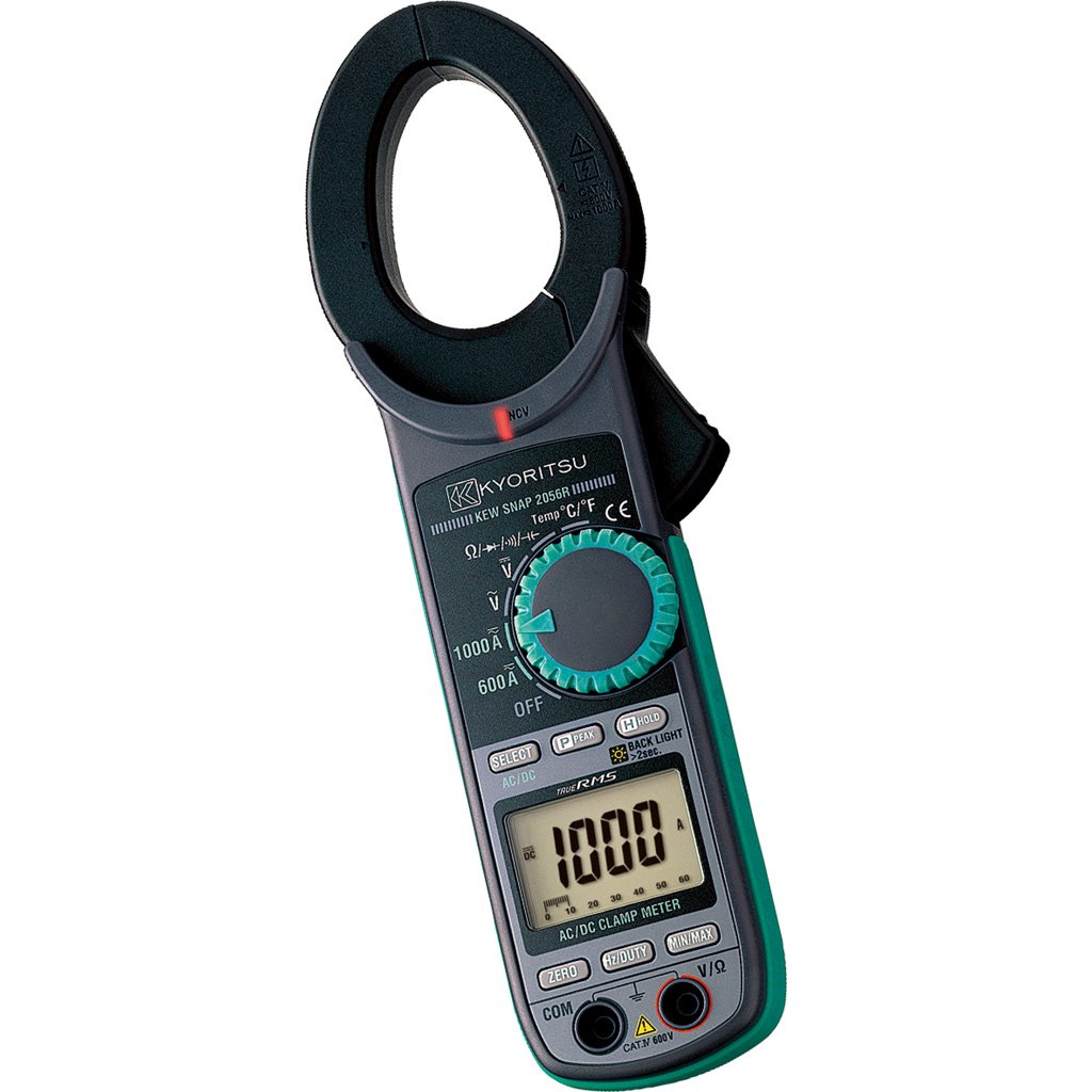 Kyoritsu Kew 2056r Pinza amperimétrica digital compacta para la tamaño TRMS de corriente AC/DC, tensioni AC/DC, resistencia, continuidad, prueba diodo, Capacidad, Frecuencia, temperatura, Picco, Gris