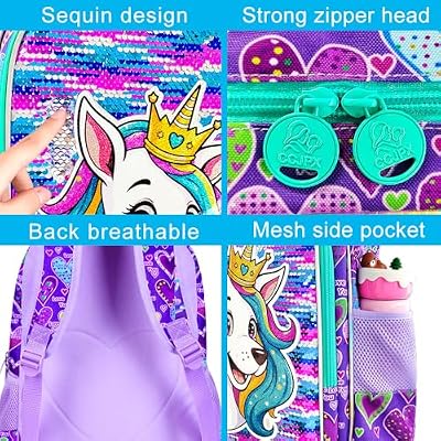 16 Backpack for Girls Boys 4-8, 3Pcs Kids Bookbag Set with Lunch Box, School Bag for Preschool Kindergarten