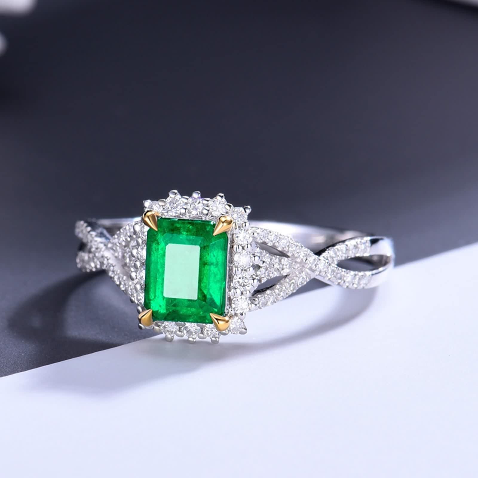 Anillos con Esmeralda, Anillo de Pedida de Mano para Mujer para Esposa Novia Por Promesa de Boda