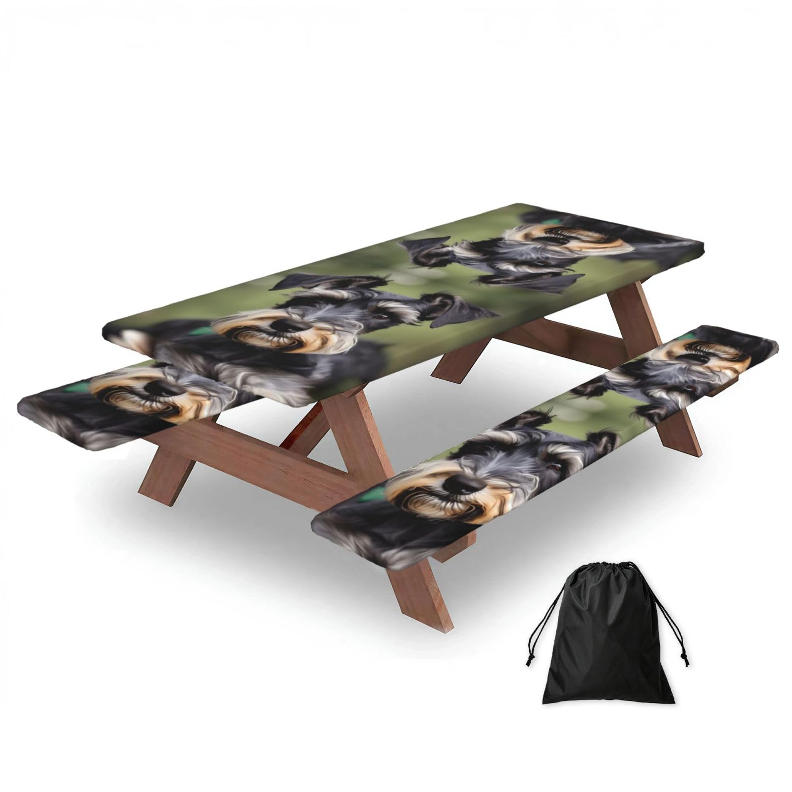 Zyjhyy Black Adorable Schnauzer Print 3 Pack Wipeable Picnic Bench Cover And Table Cover Lightweight Table Cloth For Camping Outdoor