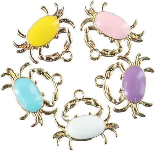 Miniatura 5 de 40 dijes de cangrejo esmaltados, colores aleatorios de animales del océano, colgantes de aleación de temática marina para fabricación de joyas,