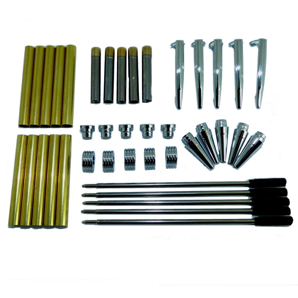 Cs Crafts Chrome Woodturning Streamline Pen Kit Set X 5, Finish, Twist Mechanism