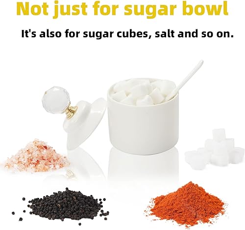 Miniatura 5 de Tazones de sal de cerámica cuenco de azúcar de 8 onzas con tapa de cristal y cuchara para cocina en casa recipiente de sal ideas de regalo de
