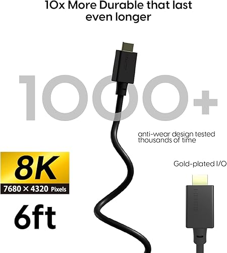 Miniatura 5 de TalkWorks Cable HDMI 8K de 6 pies  Soporta ancho de banda de alta velocidad de 48 Gbps, 3D, 7680p y XV. Color  Cable de alta velocidad  para TV,
