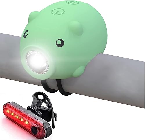 Luces de bicicleta para niños para montar por la noche, luces de bocina de bicicleta para niñas, juego de faros y luces traseras recargables para