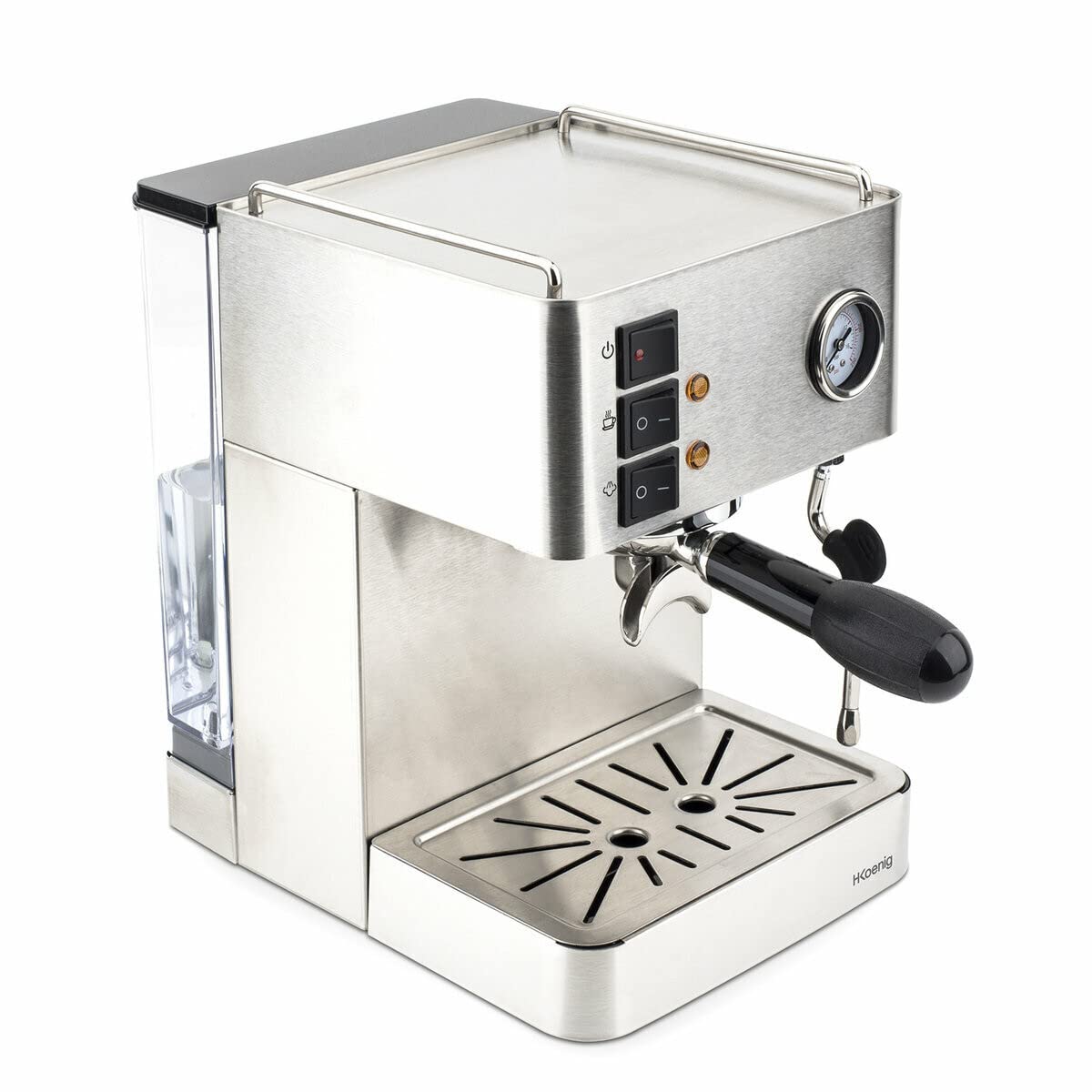 H.Koenig Exp530 Macchina per Espresso Manuale, Pompa/Barometro Made in Italy, Pressione Max. 15Bar, 1450W, Argento