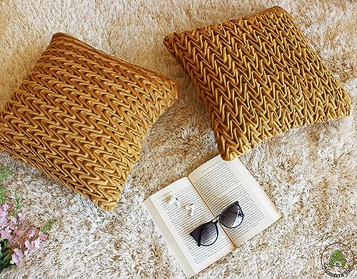 Image of Monstera Hut Corded Wavy Suede Mustard Cushion Cover Pack of 1, (Cushion Cover 16x16inch) (40.6 x 40.6 cm)