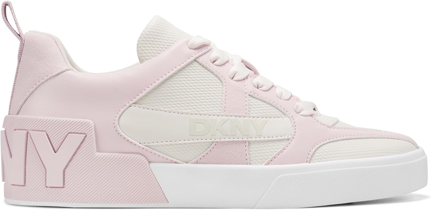 DKNY Women's Magdelena Lace Up Sneaker with Logo, Soft White/Light Pink, 8 - Image 5