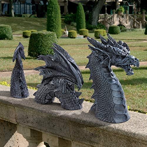 Design Toscano The Dragon of Falkenberg Castle Moat Lawn Garden Statue, 71 cm Total, Polyresin, Grey Stone