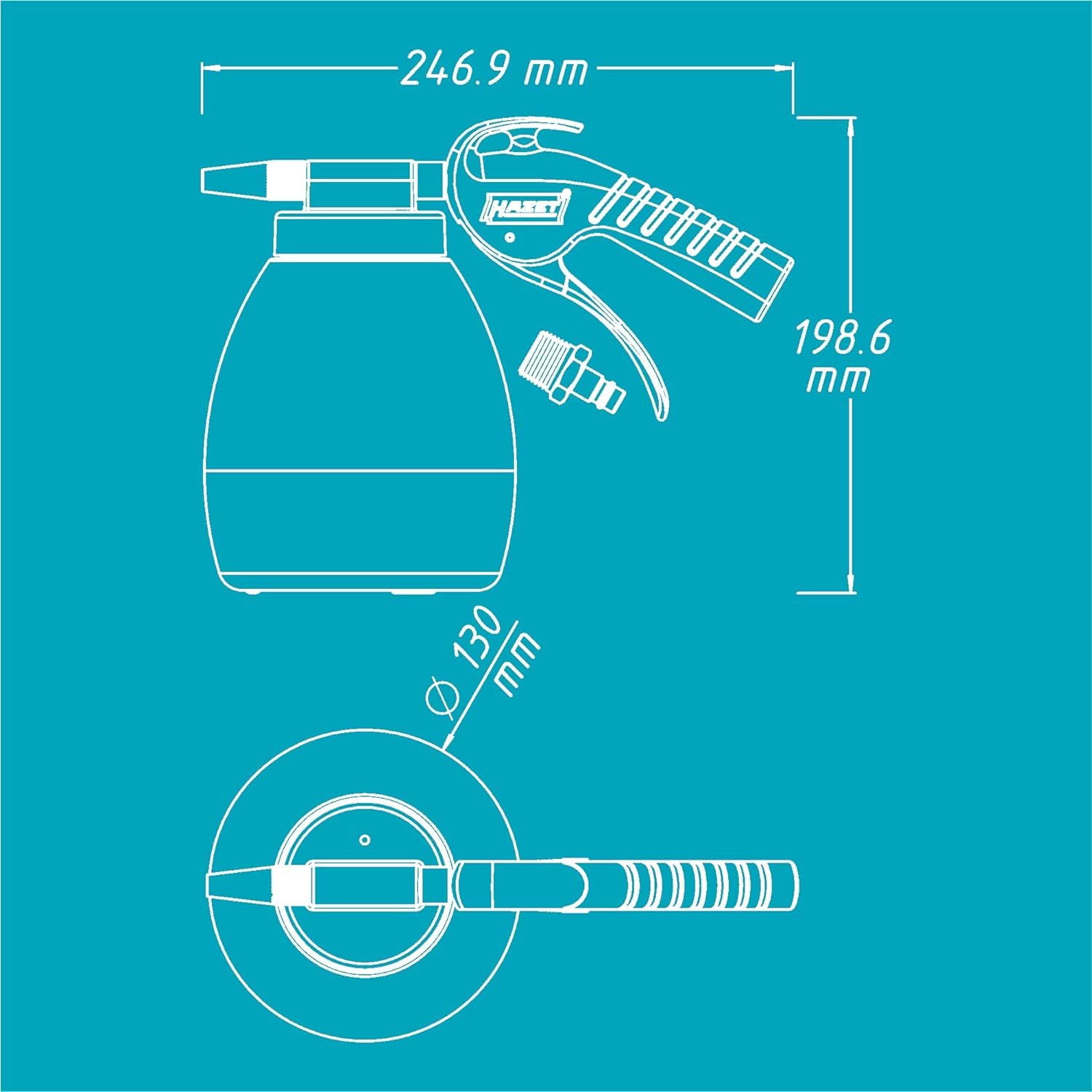 Pistolet de sablage HAZET Soda 9045P-1 avec différentes buses et 1kg d'abrasif minéral - poignée ergonomique avec démultiplication optimisée - pour nettoyer et décaper sans endommager'.