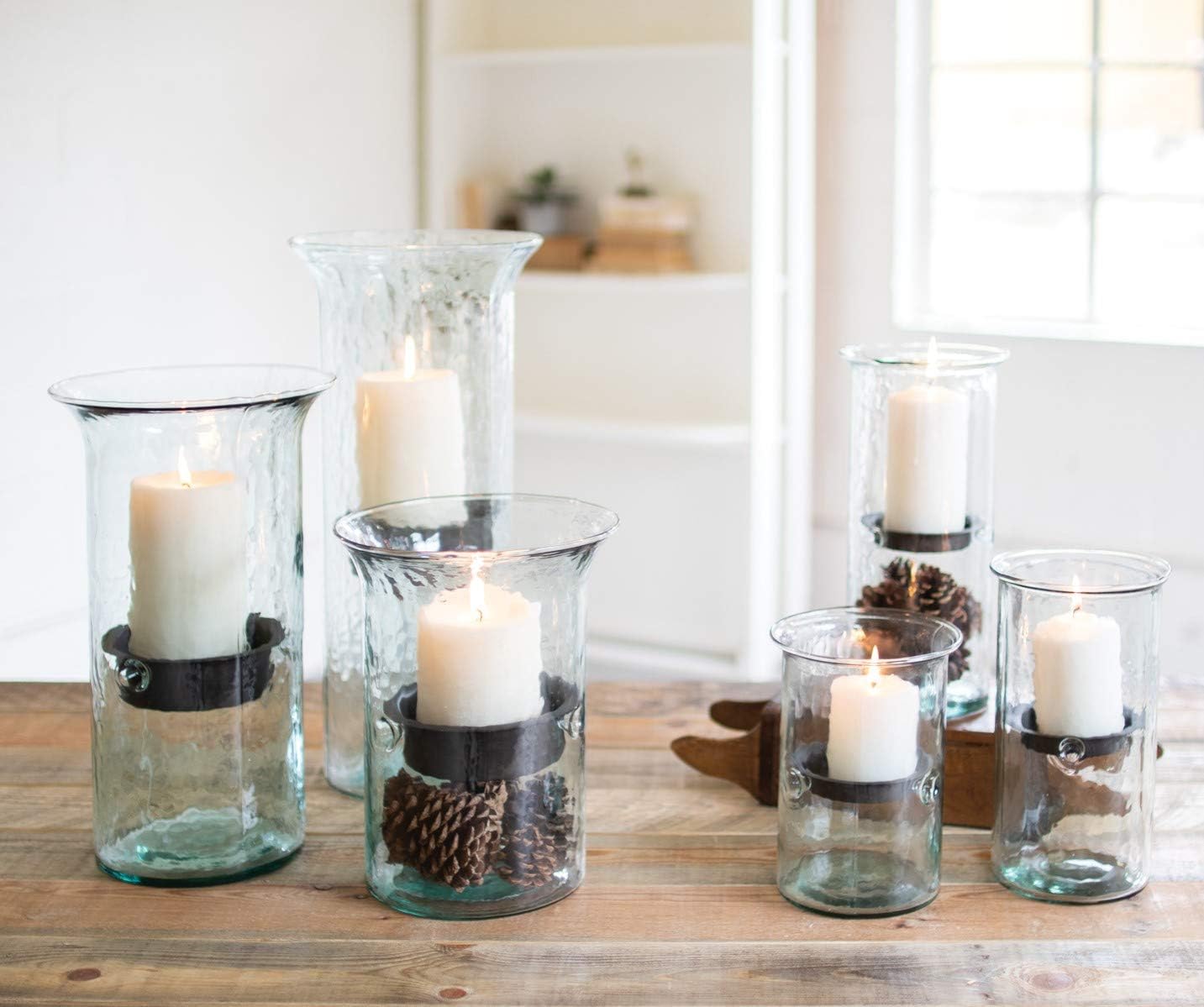 MY SWANKY HOME Ripple Clear Glass Large Candle Hurricane Rustic Pillar Holder Display Vase