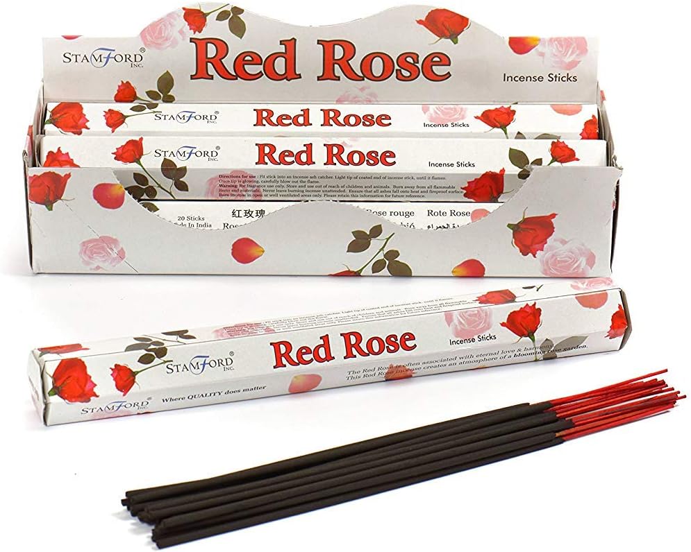 STAMFORD INC. 37105 Red Rose Incense Sticks, 20 Sticks x 6 Packs