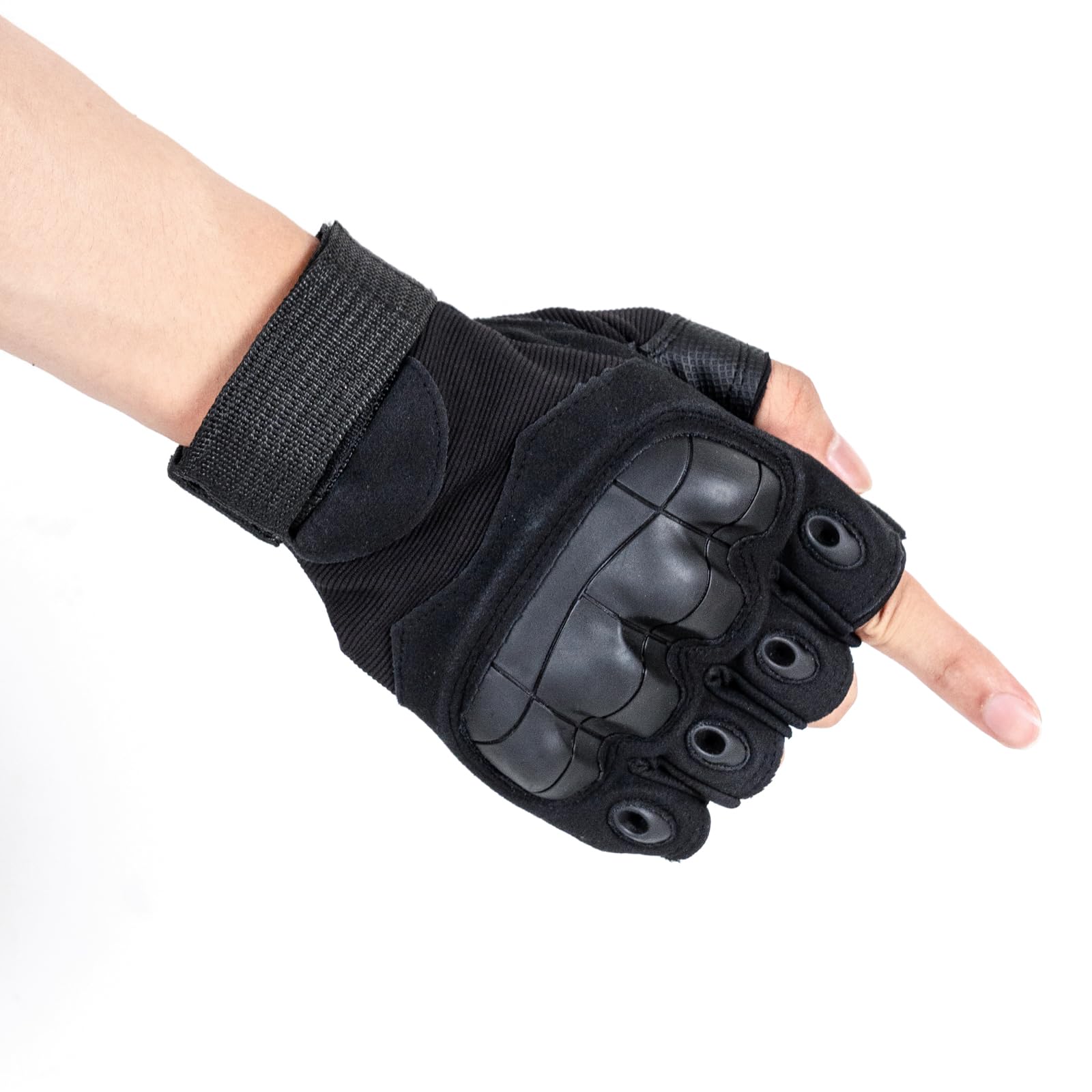 GCSIOM Motorcycle Fingerless Gloves Breathable, Non-Slip, Impact Resistant, Suitable for Outdoor Cycling, Motorcycle Riding, Rock Climbing, Hiking and Hunting (Black, Large)