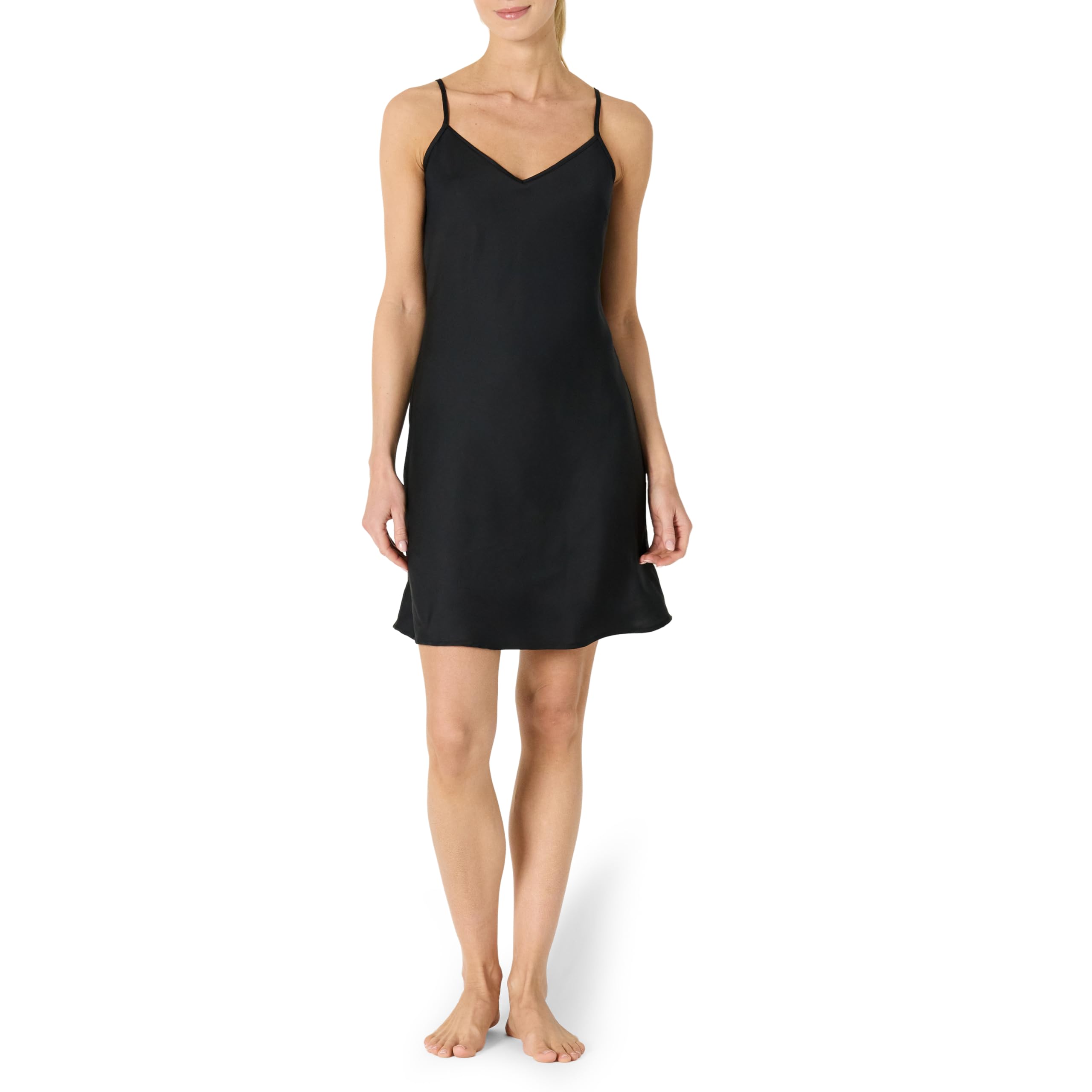 Amazon Essentials Women's Slim-Fit Satin Cami Slip Nightdress, Black, S, Model AEWM36772F25