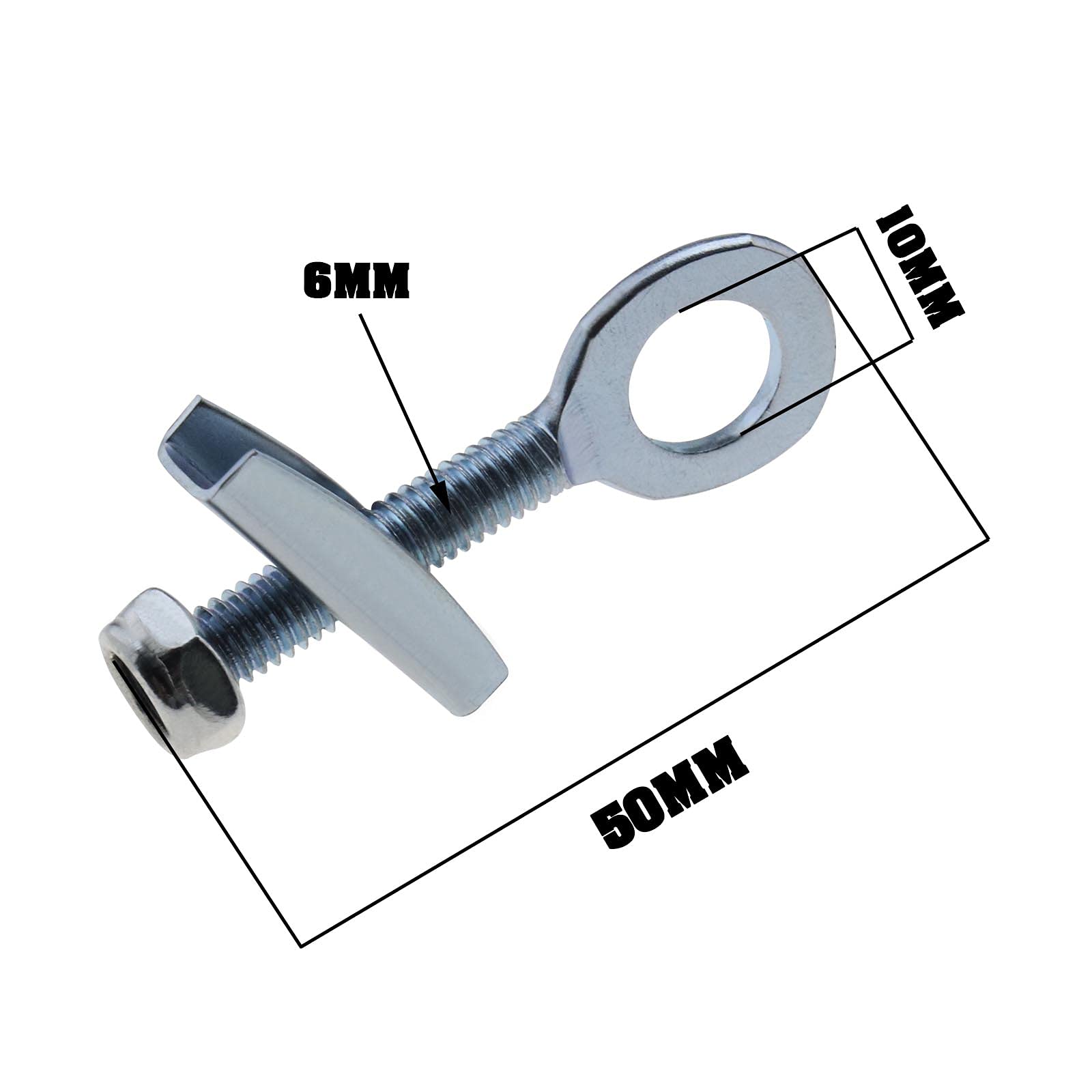 4 Piezas Ajustador Tensor de Cadena de de 10mm con Tuercas Antisuelto de Acero Plateado para Mini Moto Bicicletas de Carrera Motos de Cross Quads