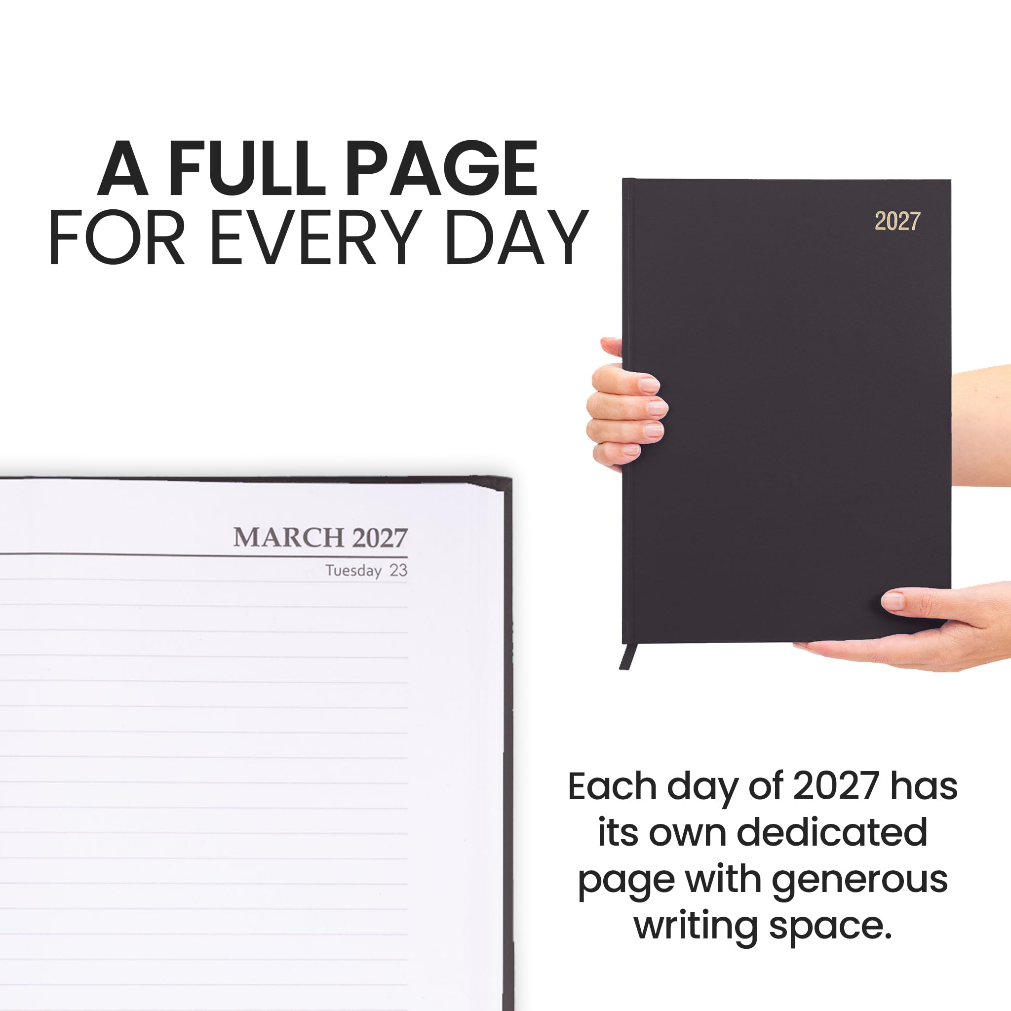 evelay Agenda de 2025, tamaño A4, una página por día, con tapa dura, año completo, calendario diario, color negro (idioma español no garantizado)