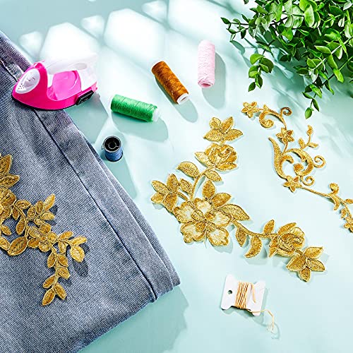 WILLBOND 10 Pieces Gold Flower Appliques Gold Lace Embroidery Patch Applique Sewing Fabric Craft Decoration Lace Patch Embroidered Appliques for Crafting Wedding Prom Dress Jeans Clothes