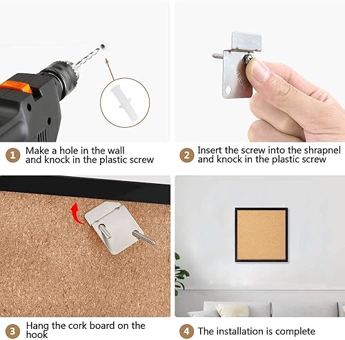 Miniatura 5 de Tableros de corcho para pared, tablero de anuncios de corcho para paredes con marco, azulejos cuadrados de pared de 12 x 12 pulgadas de grosor,