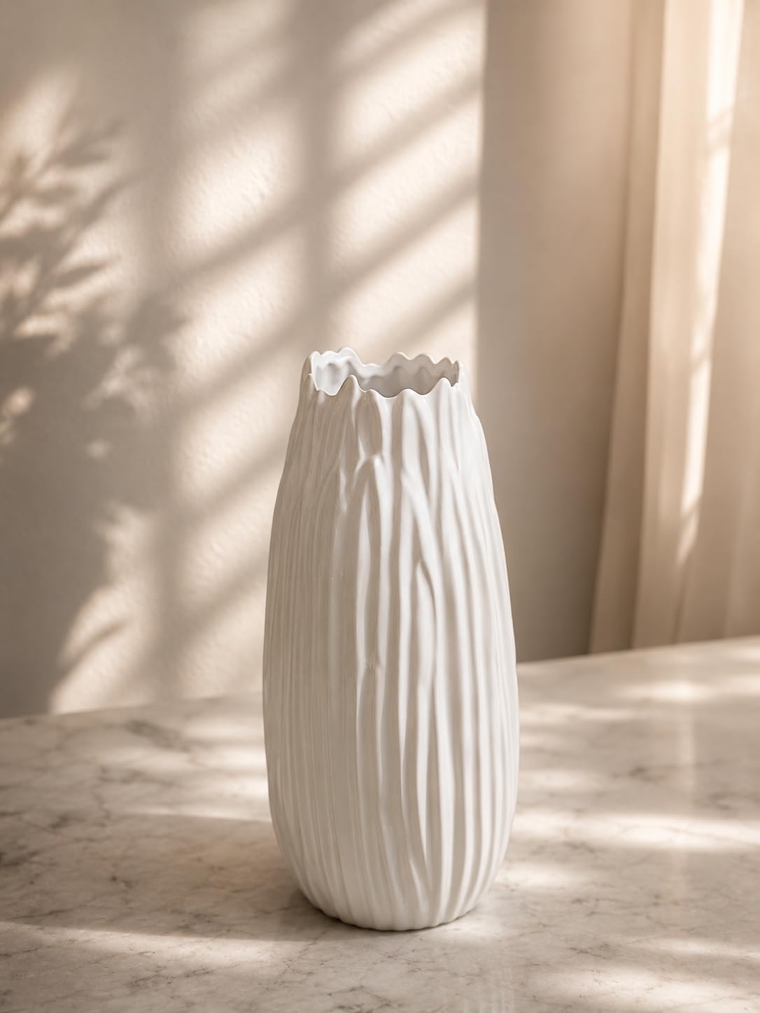 Ivory Ripple Ceramic Vase – Modern Textured Flower Vase for Living Room, Dining Table & Home Décor-image-47