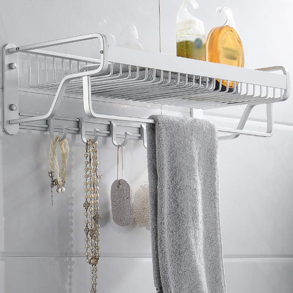 Barre simple avec crochets argent pour suspendre les draps de douche