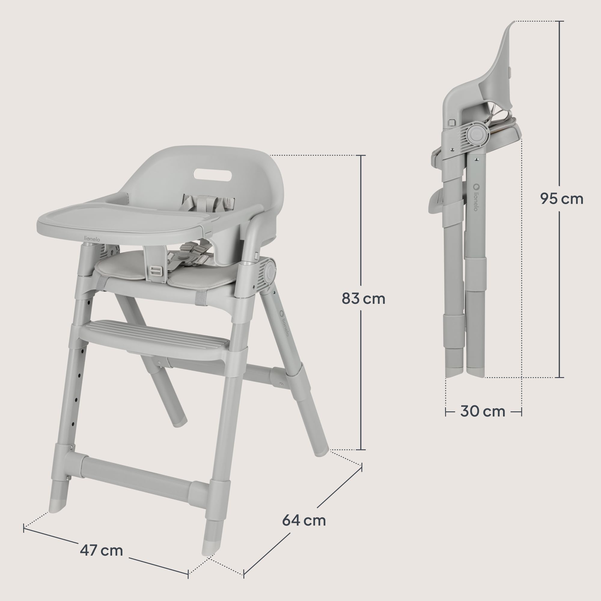 Lionelo Matt Trona Evolutiva Bebé 3 en 1, Plegable, Gris | Desde 6 Meses hasta 110 kg, Reposapiés y Asiento Ajustables, Bandeja Lavavajillas, Arnés 5 Puntos, Cojín, Fácil Limpieza