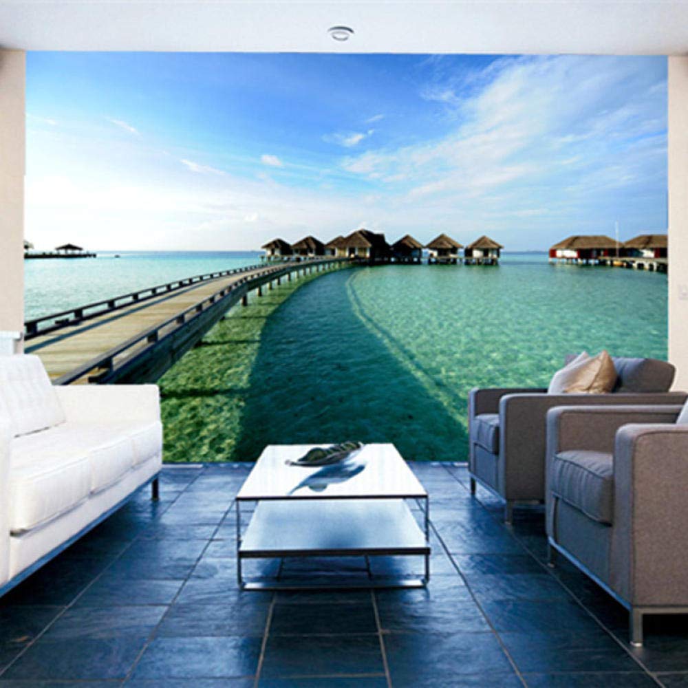 Papier peint Maldives mer paysage haute définition pour décoration murale de salon chic 350X245cm