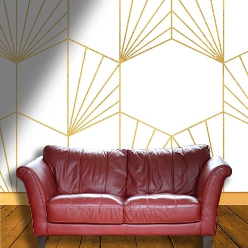 Miniatura 3 de Papel tapiz para Baño, textura dorada, pinturas de pared, geometría, curva, decoración del hogar, no necesita pegamento adicional (W) 31.5 pulgadas