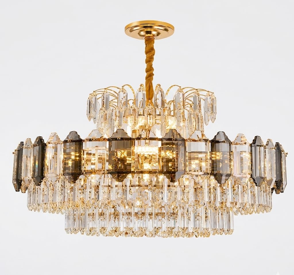 LEDSone Luxury Crystal Pendant Light Golden Crystal Chandelier Lights