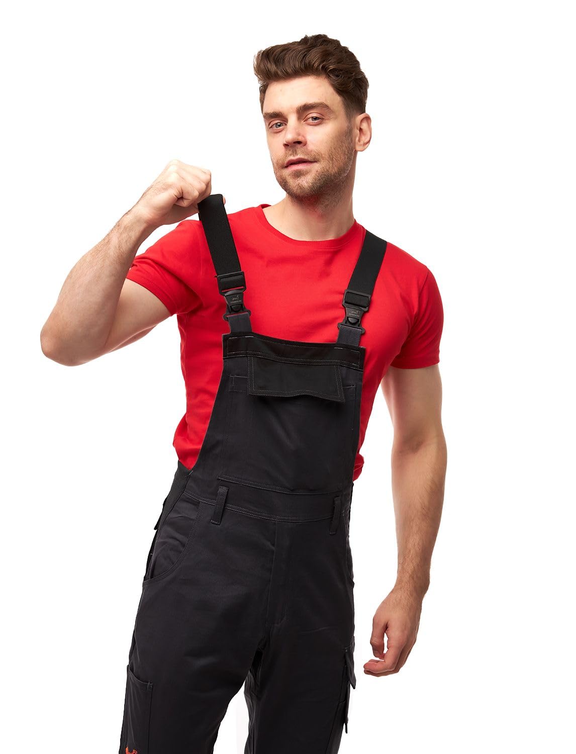 strongAnt Pantalón de trabajo para hombres, pantalón con tirantes de estiramiento, pantalón de trabajo con bolsillos para rodilleras, negro, gris, blanco